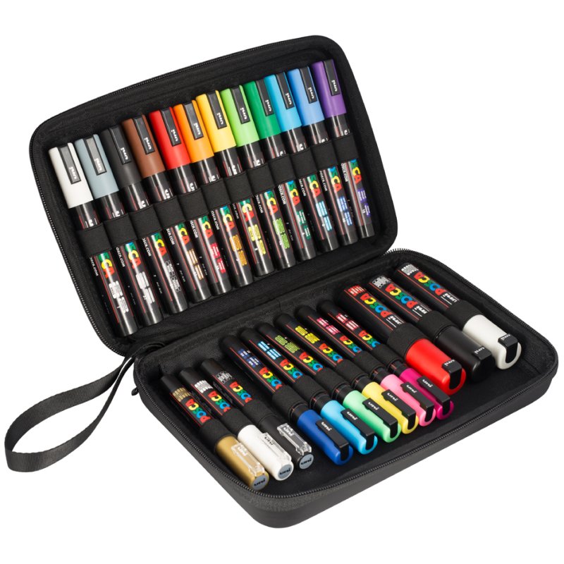POSCA marqueurs pigmentés set, 24 pièces, résistant à l'eau, mallette EVA